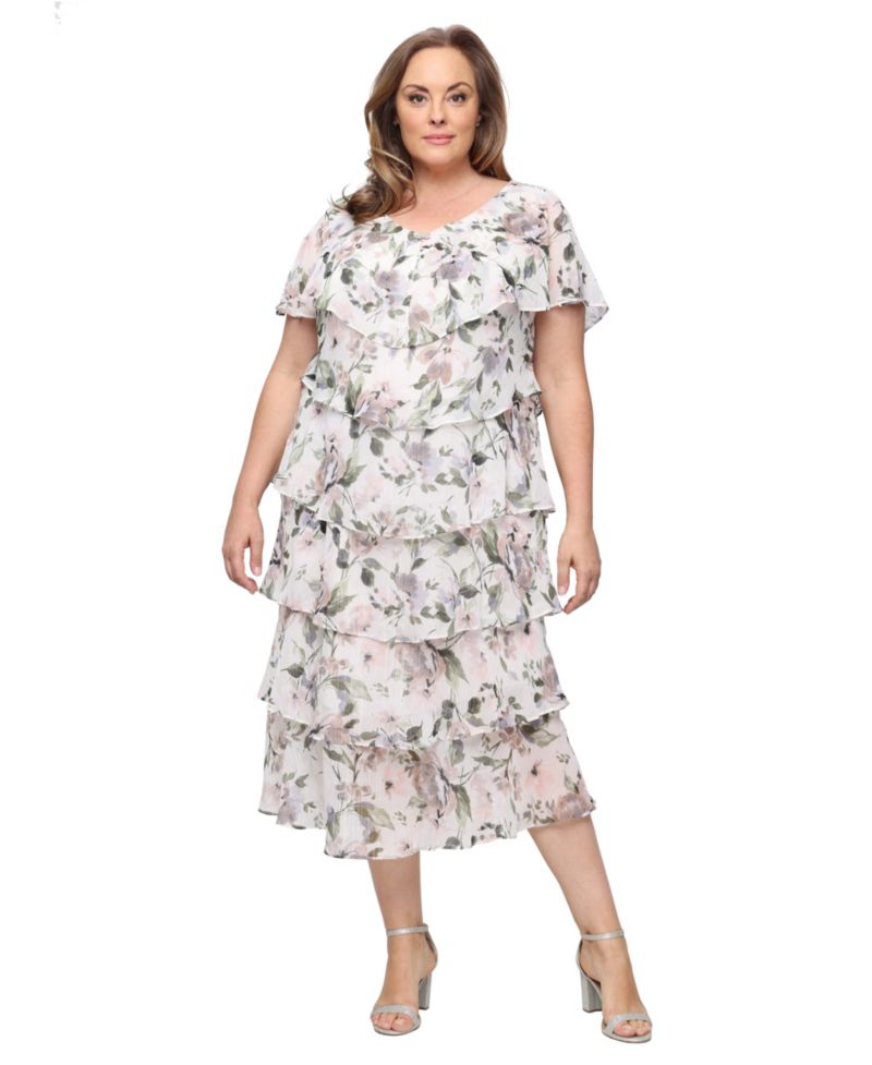 Plus Size Embellished V-Neck Tiered Dress