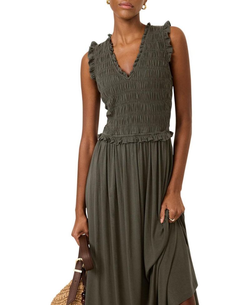 Women's Shirred Ruffle Midi Dress