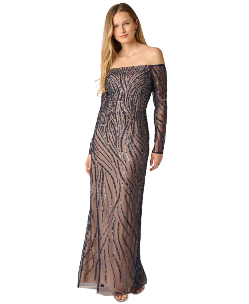 Women's Off the Shoulder Beaded Long Dress