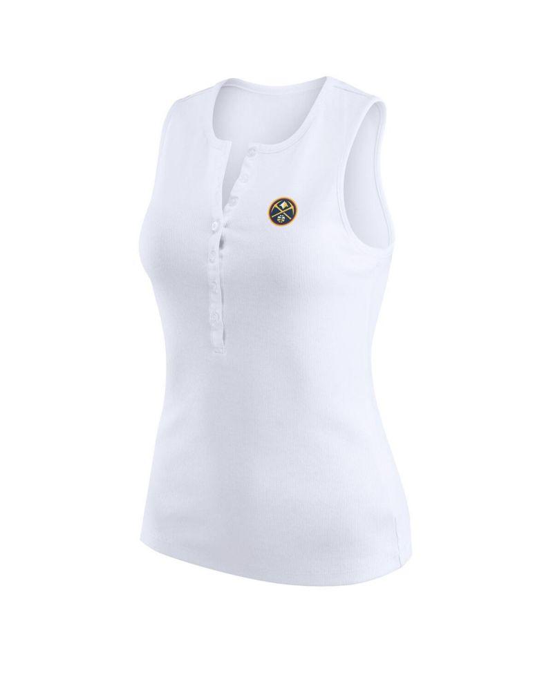 Women's White Denver Nuggets Rib-Knit Henley Tank Top