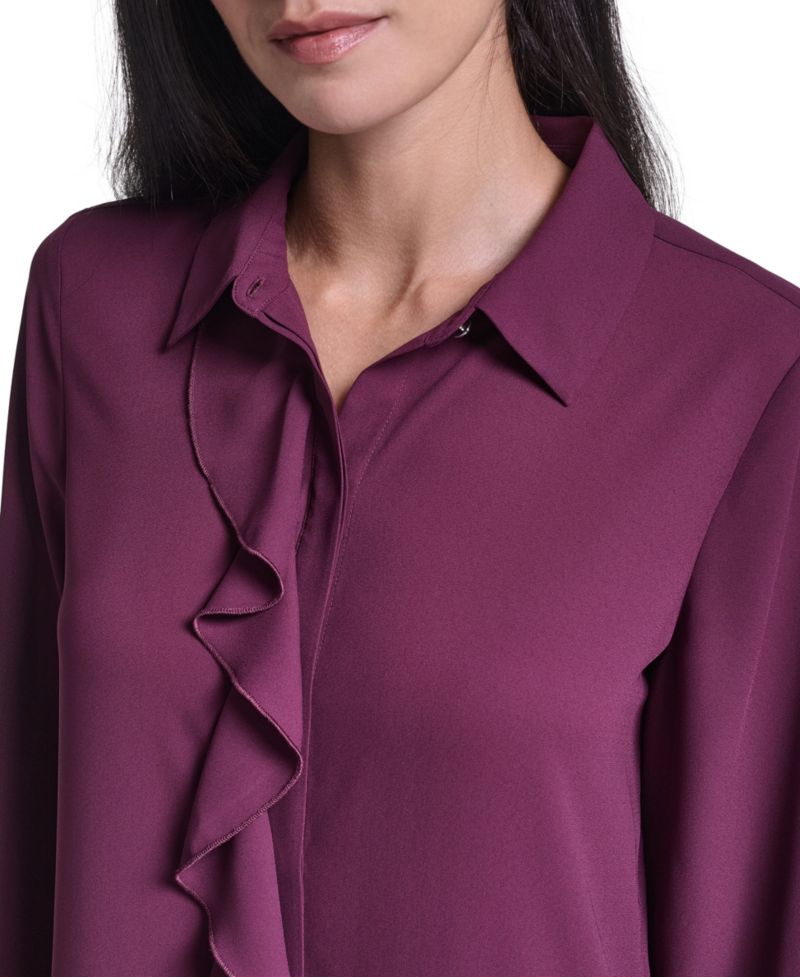 Women's Ruffle-Front Long-Sleeve Blouse