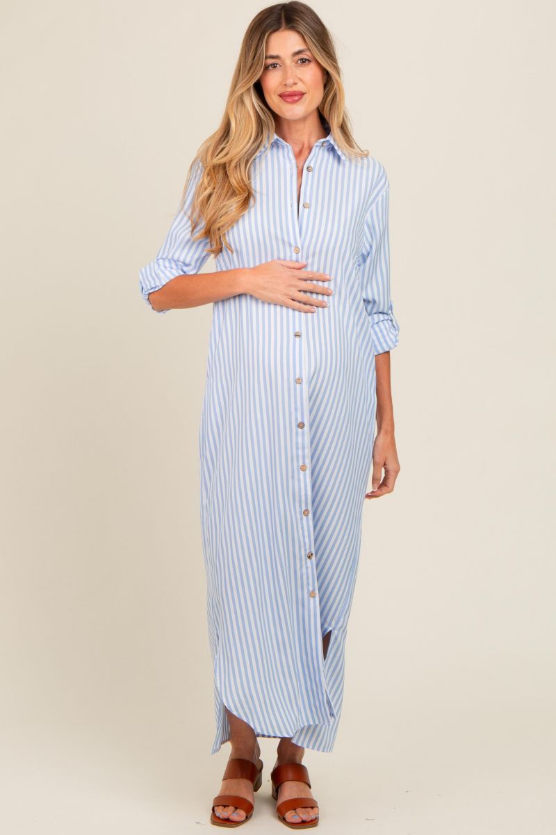 Women's Striped Button Down Maxi Dress