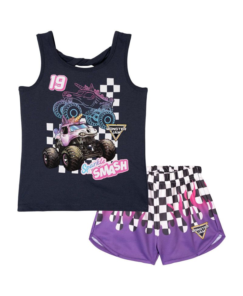 Girls' 4-16 Sparkle Smash Sleeveless Athletic Graphic Tank Top and Shorts, 2-Piece Set