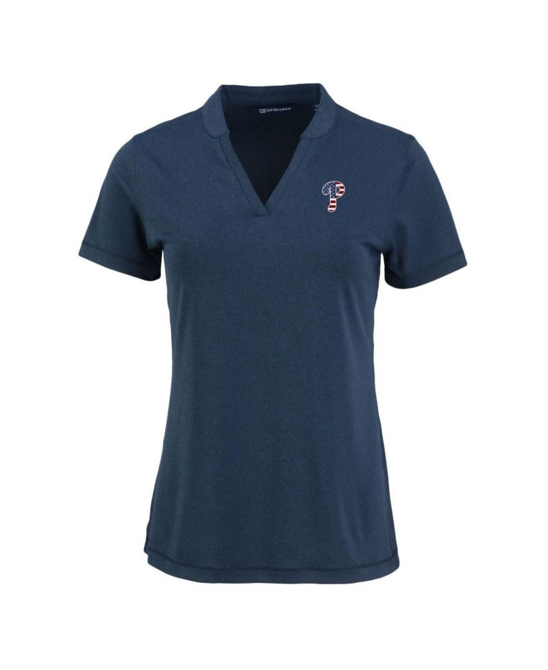 Women's Heather Navy Philadelphia Phillies Forge Stretch Blade DryTec V-Neck Polo Shirt