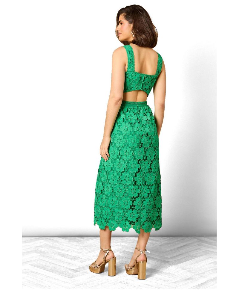 Women's Floral Lace Square Neck Midi Dress