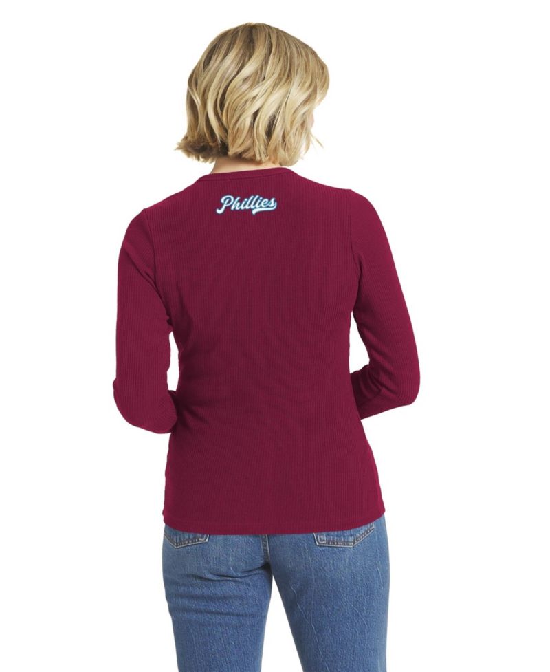 Women's Burgundy Philadelphia Phillies Rib Button-Up Sweater