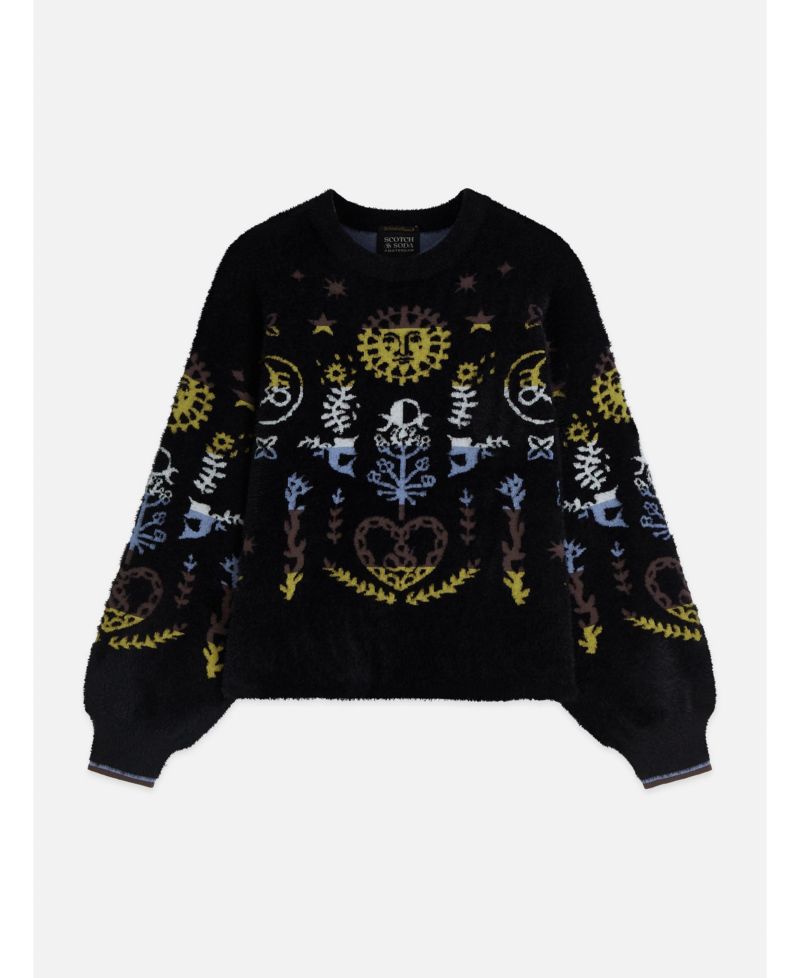 Women's Jacquard Oversized Crewneck Pullover Sweater