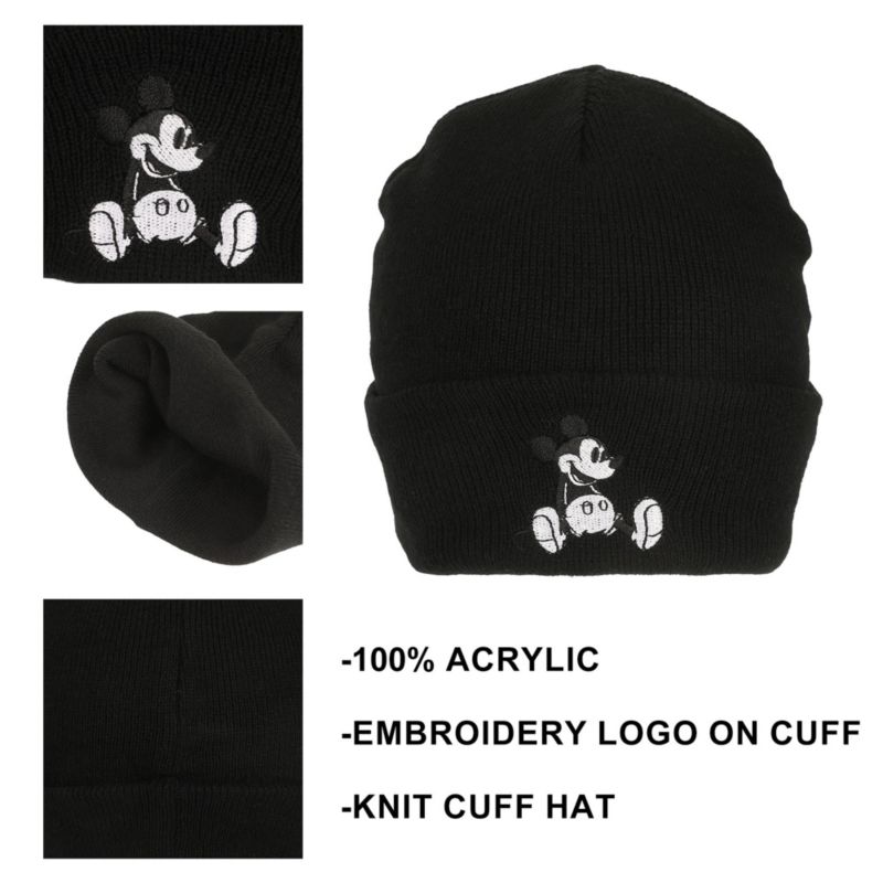 Men's Mickey Mouse Embroidery Acrylic Knit Standard Cuff Beanie