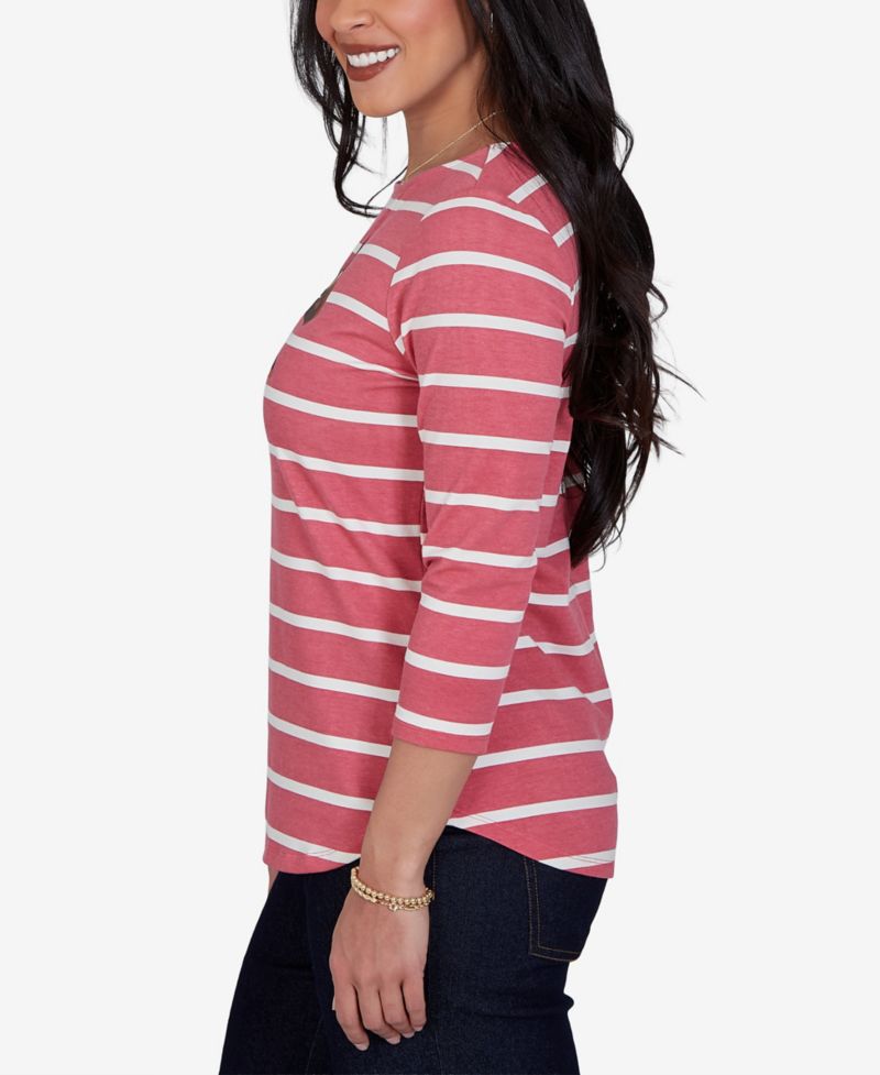 Petite 3/4-Sleeve Boat-Neck Curved-Hem T-Shirt