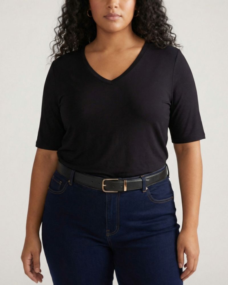 Plus Size Liquid Jersey V-Neck Stovepipe Tee