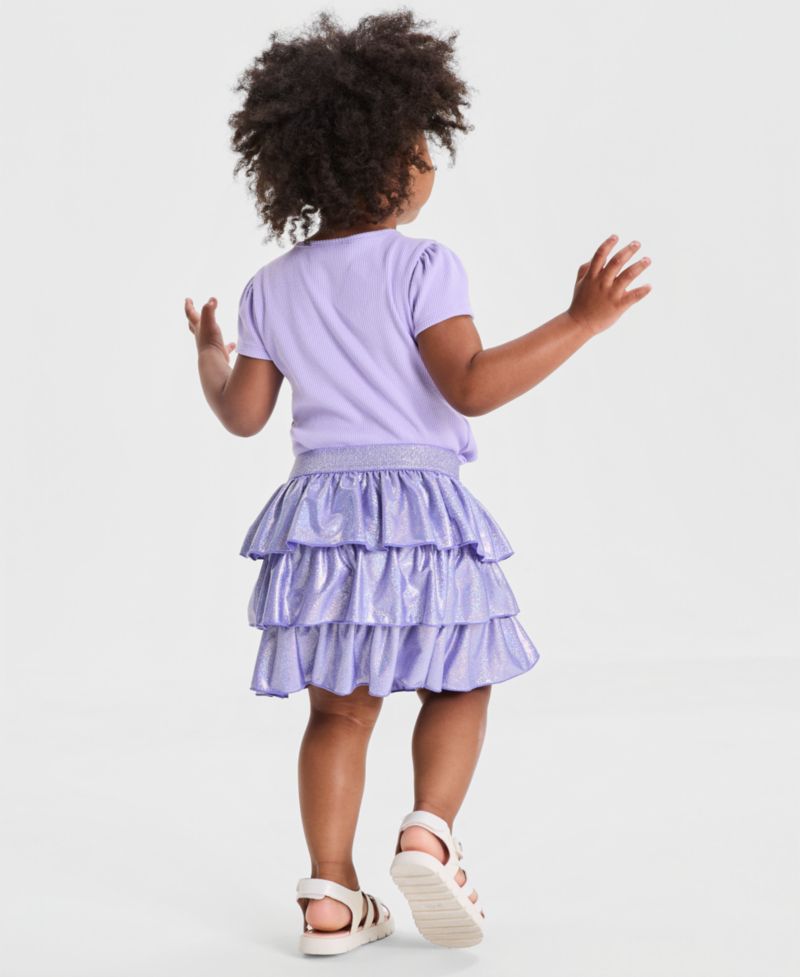Toddler Girls' 12M-5T Star T-Shirt and Sparkle Tiered Skort, 2-Piece Set