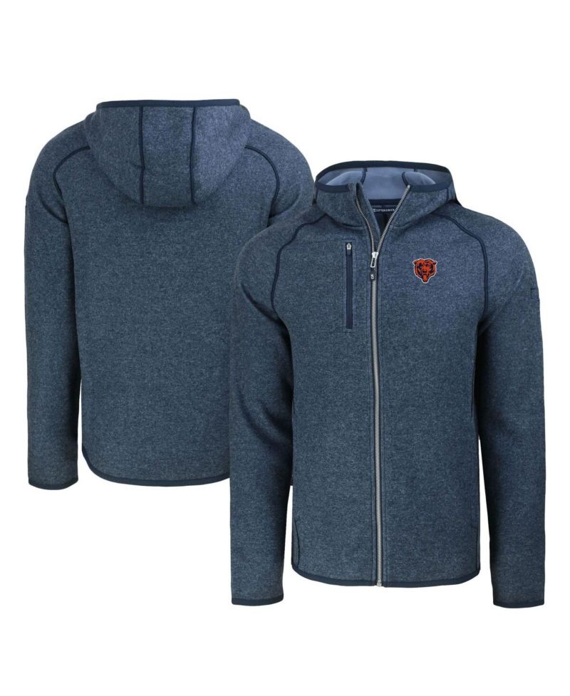 Men's Heather Navy Chicago Bears Throwback Mainsail Sweater-Knit Full-Zip Hoodie