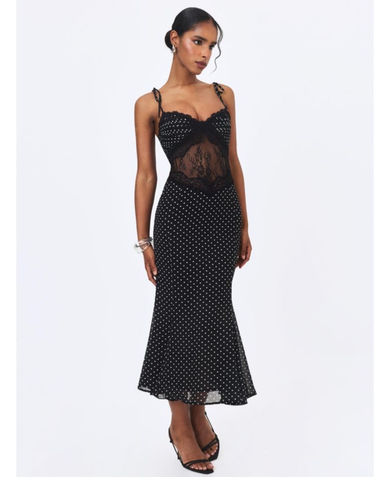 Women's Zehra Polka-Dot Lace Cutout Midi Dress
