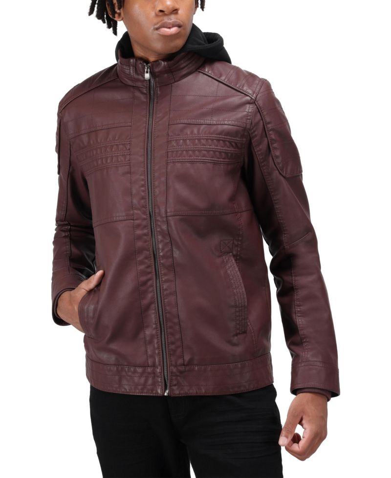 XRAY Men's Moto PU Jacket With Hood and Faux Shearling Lining