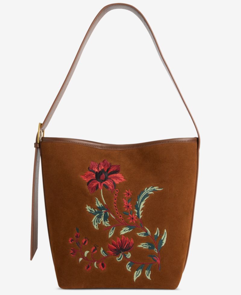Floral Embroidered Soft Bucket Bag