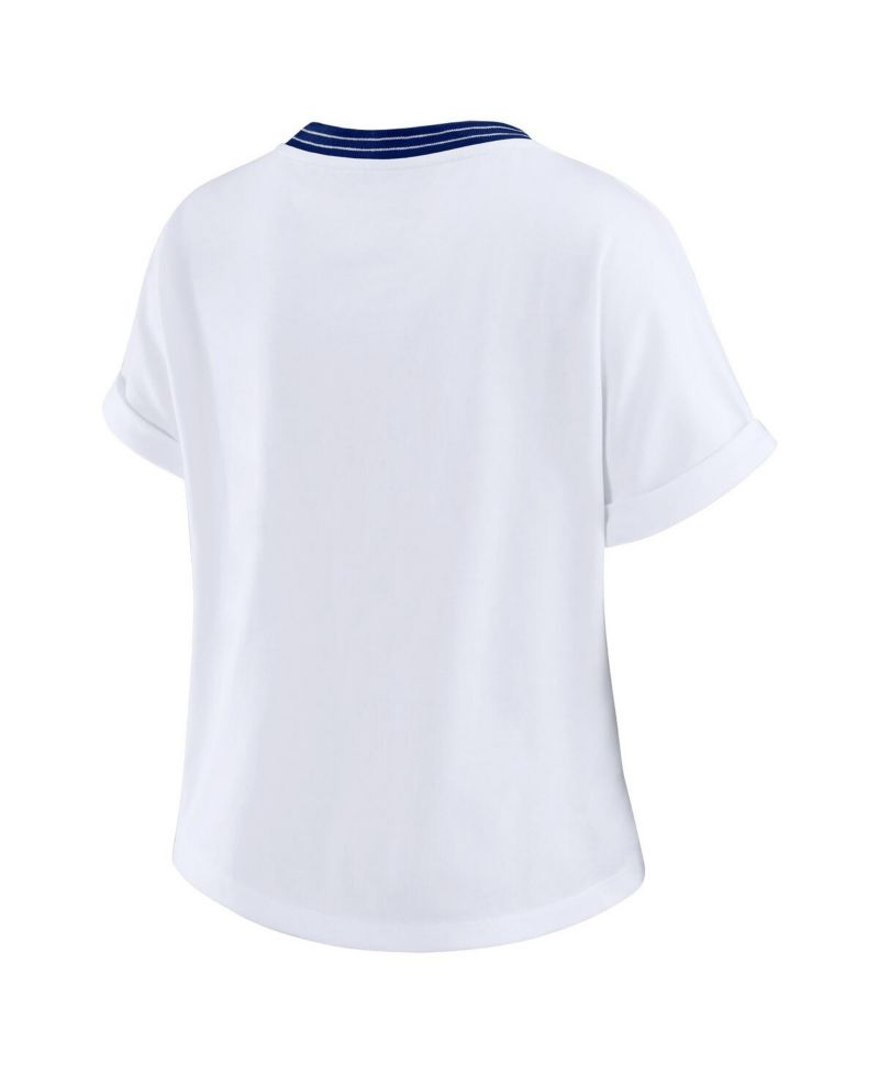 Women's White New York Giants Cropped Center Stripe Dolman T-Shirt
