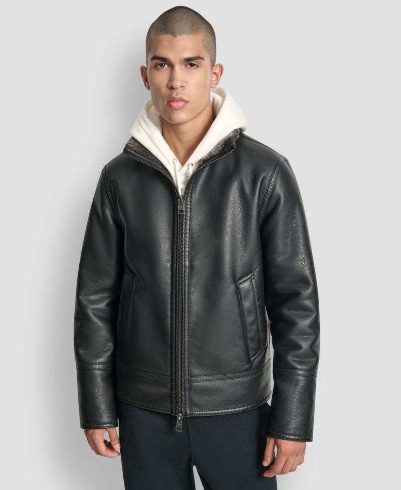Men's Faux Leather Pebble Shearling Jacket