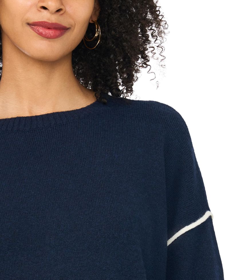 Women's Long Sleeve Crewneck with Contrast Stitching Sweater
