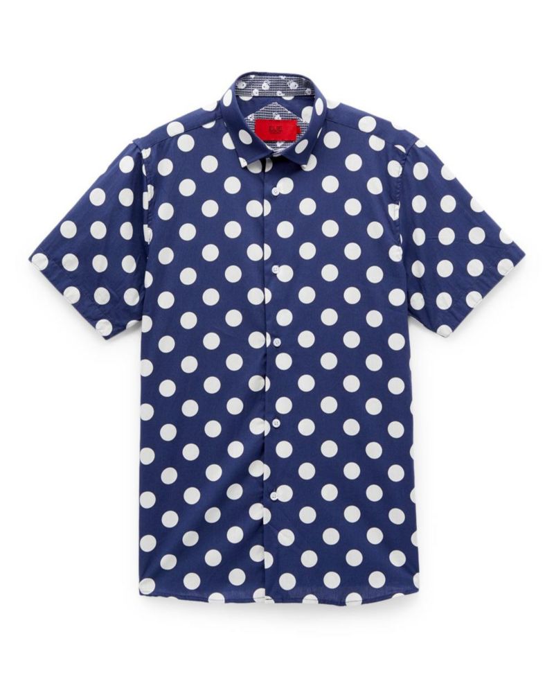 Boys Navy Short Sleeve Navy Polka Dot Slim Fit Short Sleeve Shirt