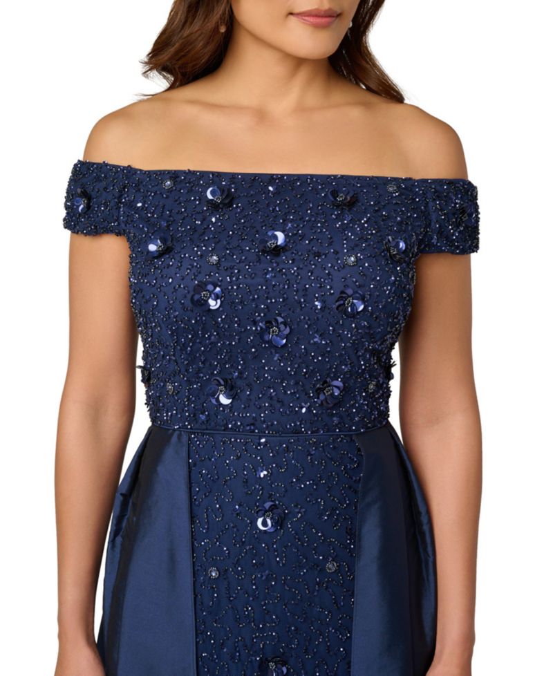 Women's Beaded Taffeta Overlay Ball Gown
