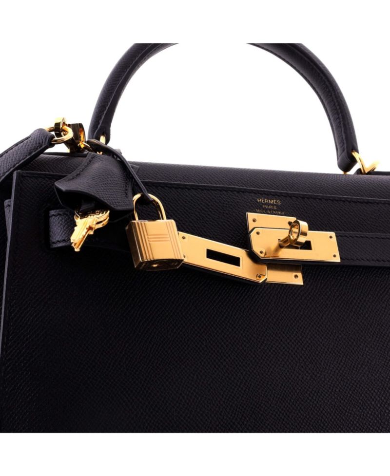 Pre-Owned Hermes Kelly 28 Handbag Black Epsom with Gold Hardware