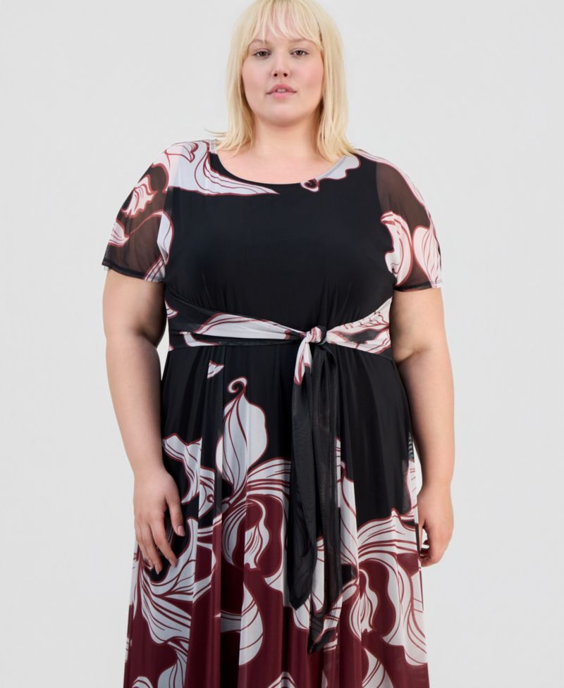 Plus Size Placement-Print Tie-Front Dress