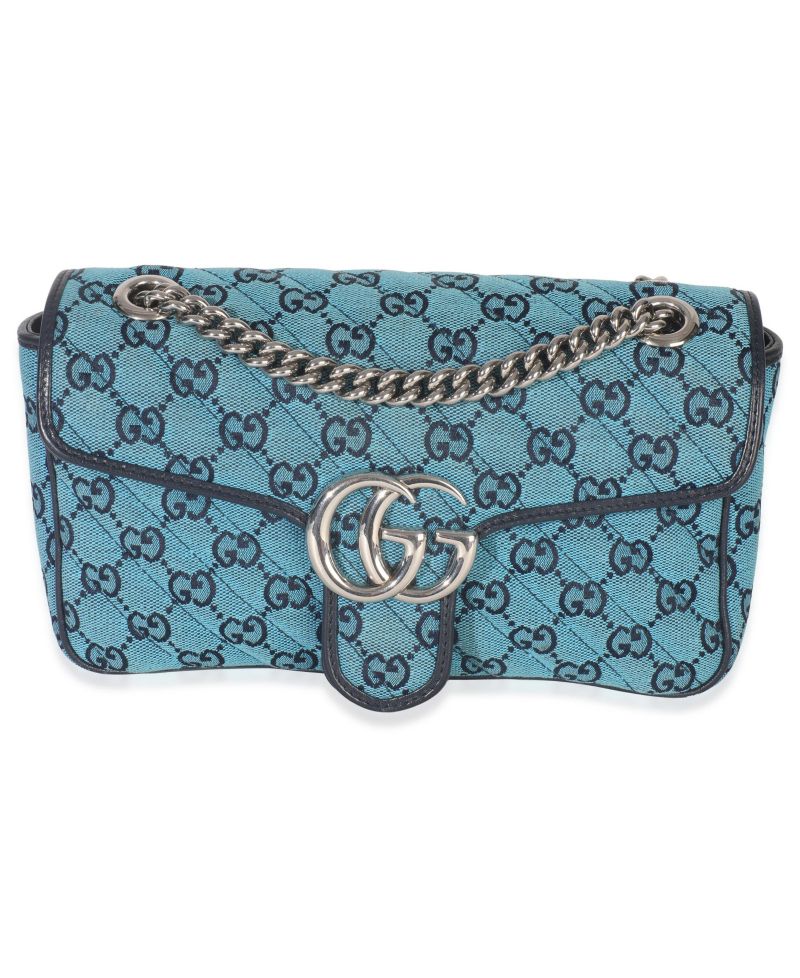 Blue Matelasse Canvas Diagonal Small GG Marmont Shoulder Bag