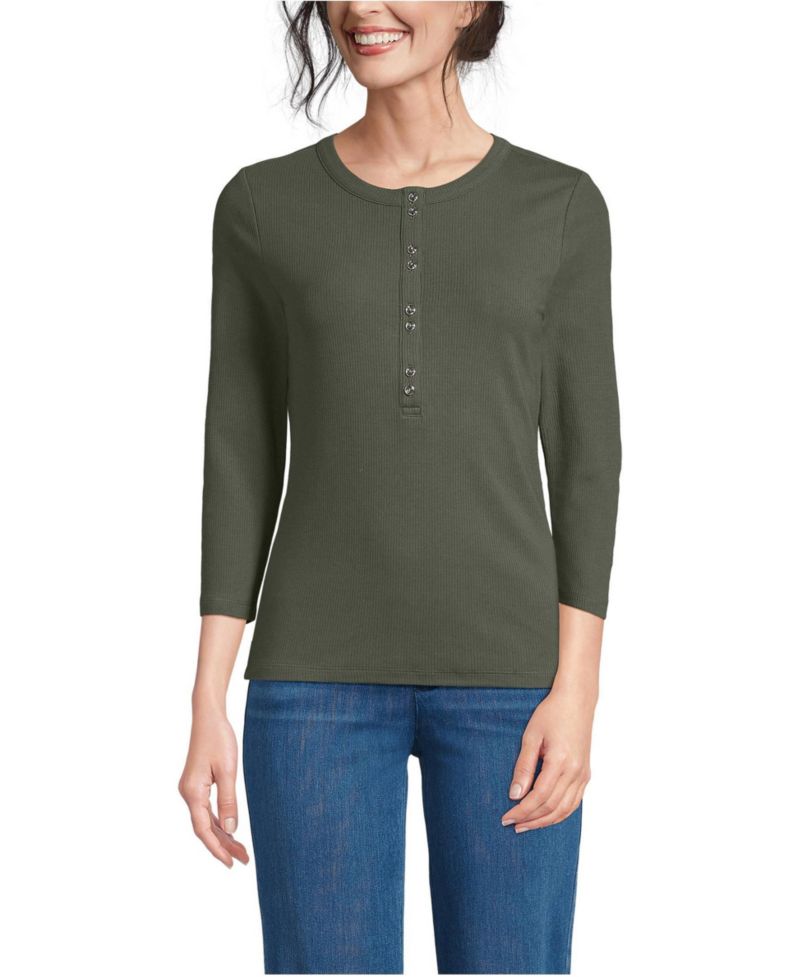Women's 3/4 Sleeve Polished Rib Henley Top