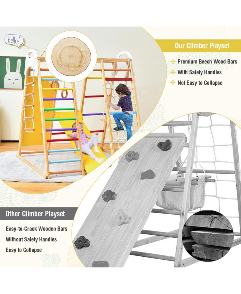 Ages 1+ 8-in-1 Wooden Indoor Jungle Gym Playset