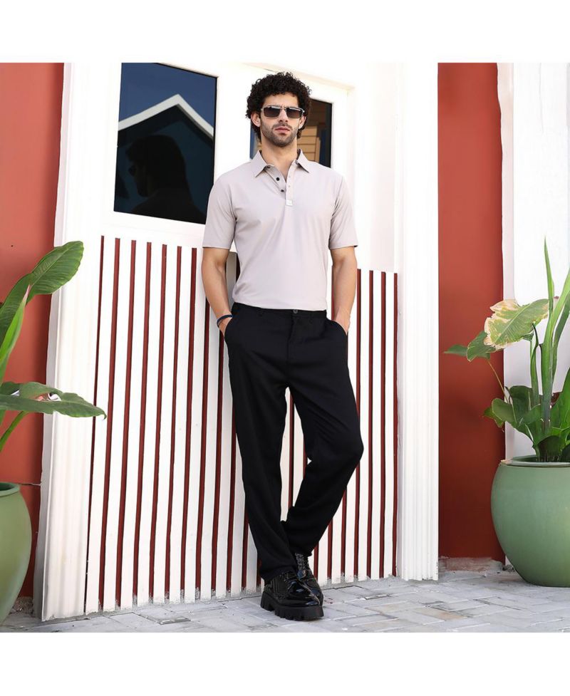 Men's Saltbox Beige Seamless Cuboid Polo T-Shirt