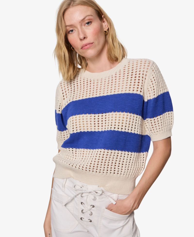 Women's Beachside Openwork Crewneck Cotton Top