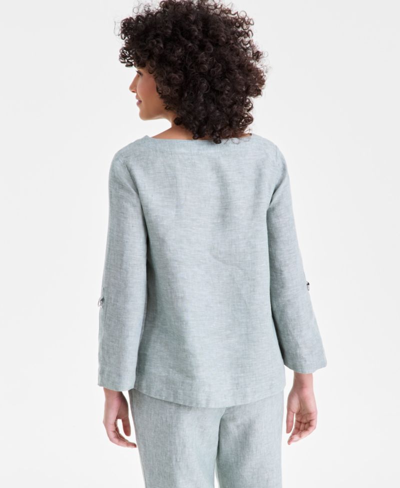 Petite 100% Linen Cuffed Top