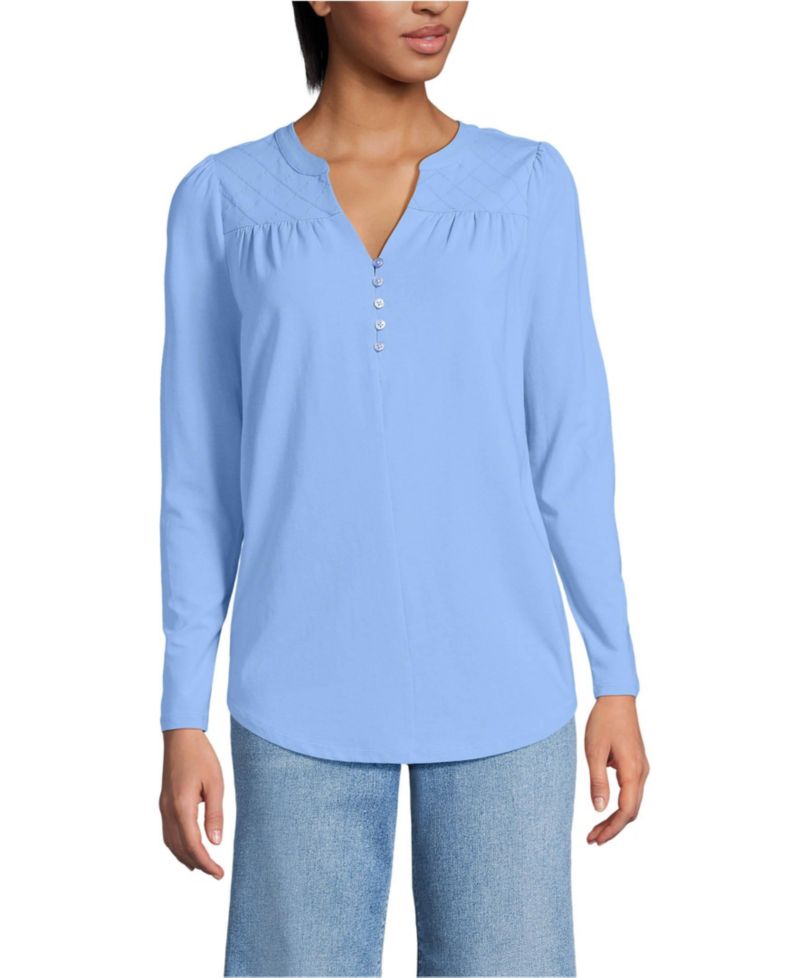 Women's Long Sleeve Lightweight Jersey Notch Neck Tunic Top