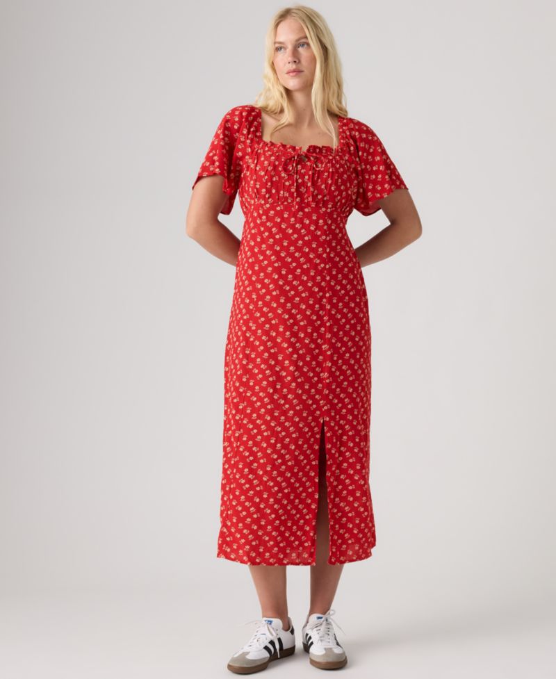 Premium Women's Amara Column Flutter-Sleeve Midi Dress