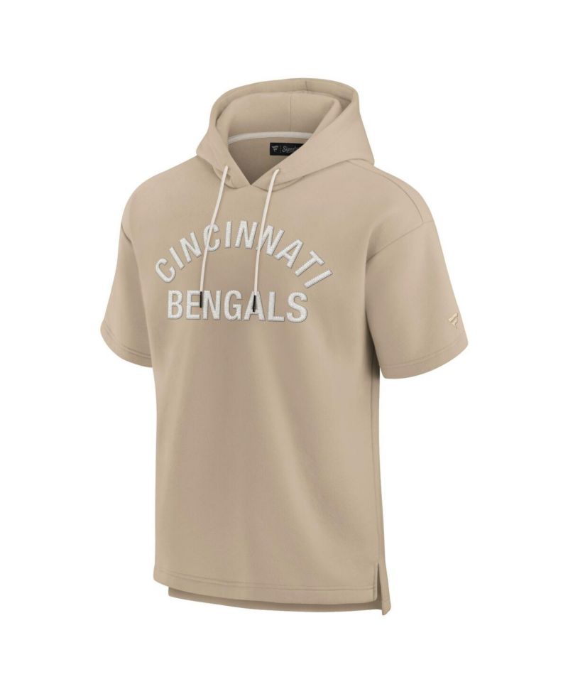 Men's and Women's Khaki Cincinnati Bengals Elements Super Soft Fleece Short Sleeve Pullover Hoodie