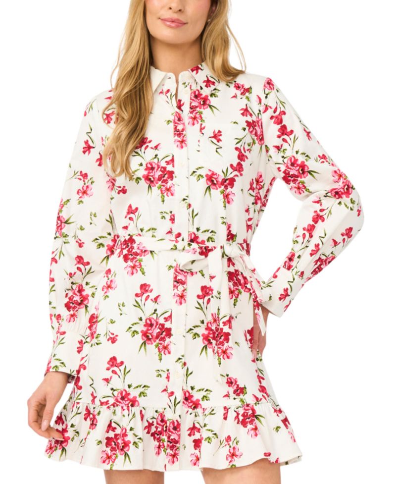 Women's Collared Neck Ruffle Hem Mini Dress