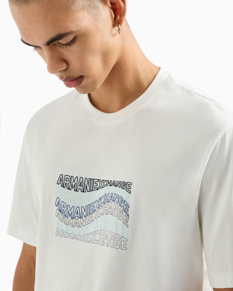 Men's Cotton Wave Logo Print T Shirt