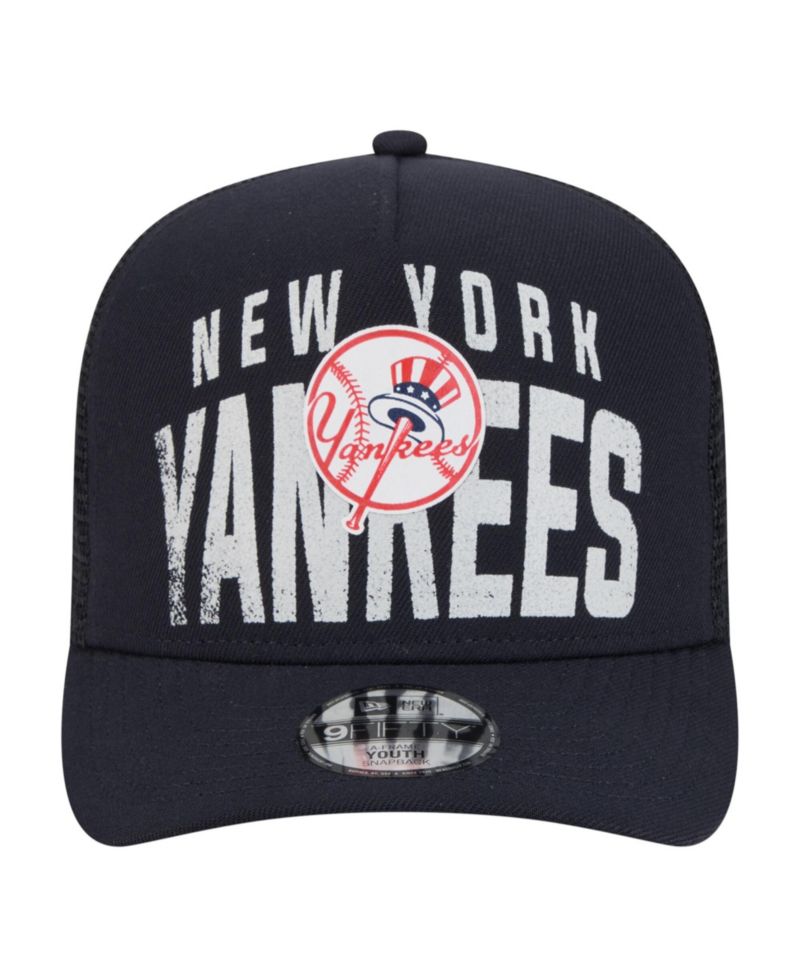 Big Boys and Girls Navy New York Yankees Logo Fade A-Frame 9FIFTY Snapback Hat