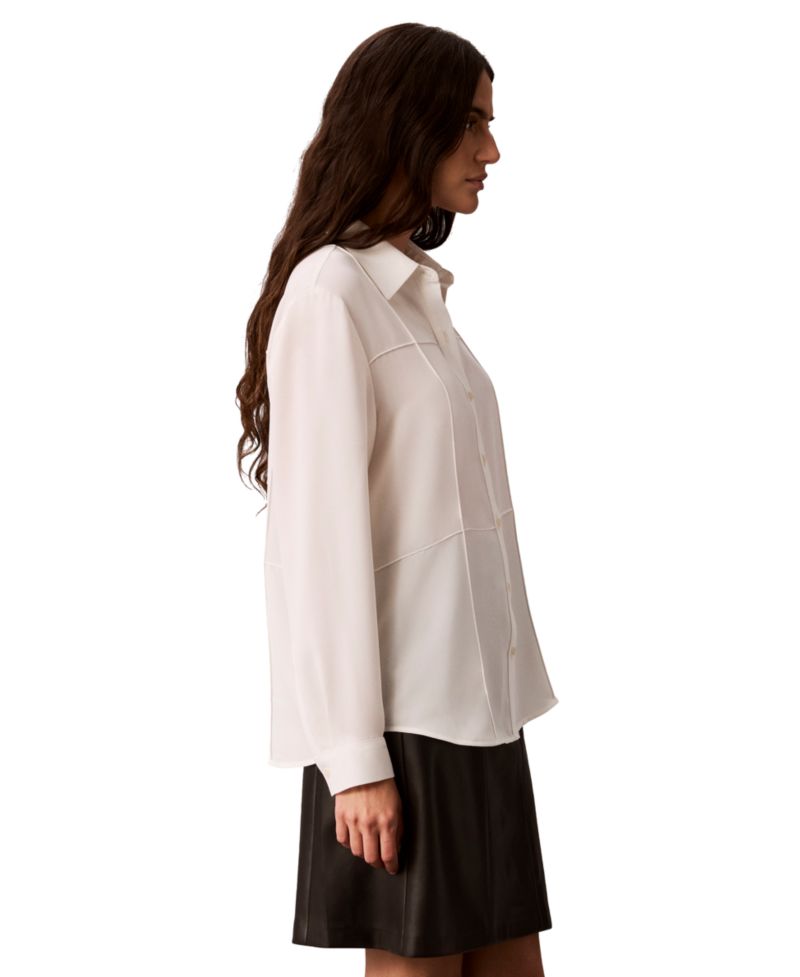 Petite Long-Sleeve Collared Neck Shirt