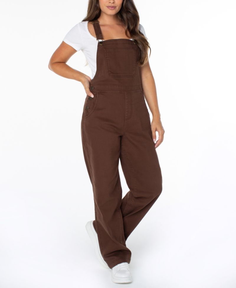 Juniors' Slouchy Twill Overalls