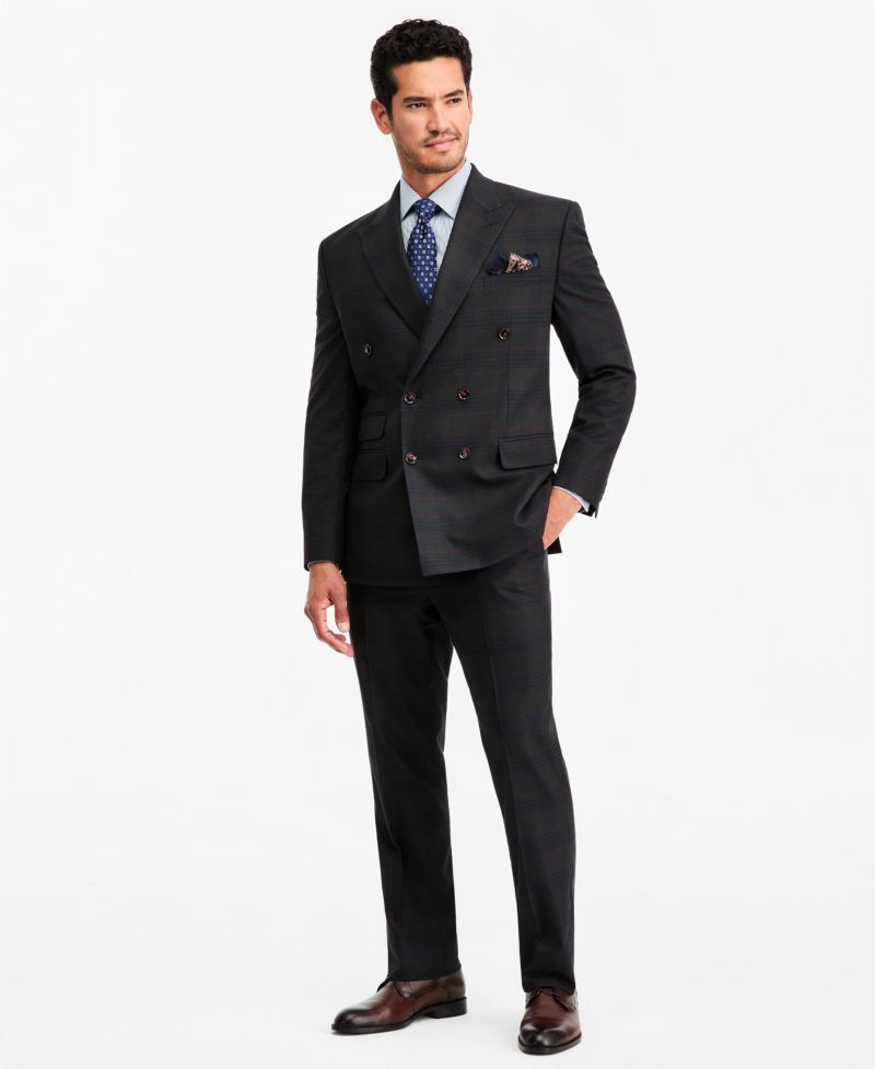 Men's Classic-Fit Green Plaid Suit Separate Double-Breasted Jacket