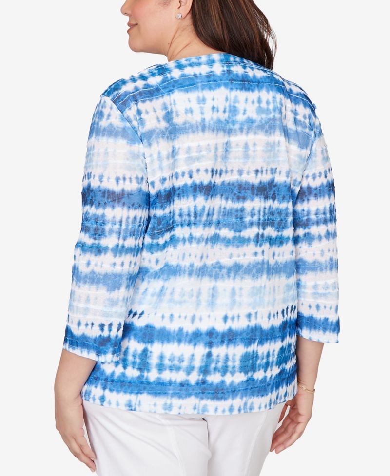 Plus Size The Royal Treatment Tie Dye Biadere Knotted Crew Neck Top