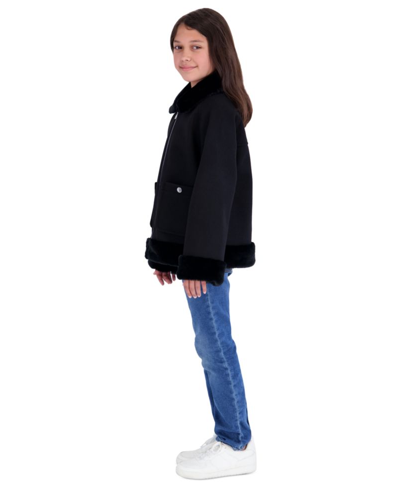 Girls' 5-16 Midweight Long-Sleeve Faux Wool Jacket