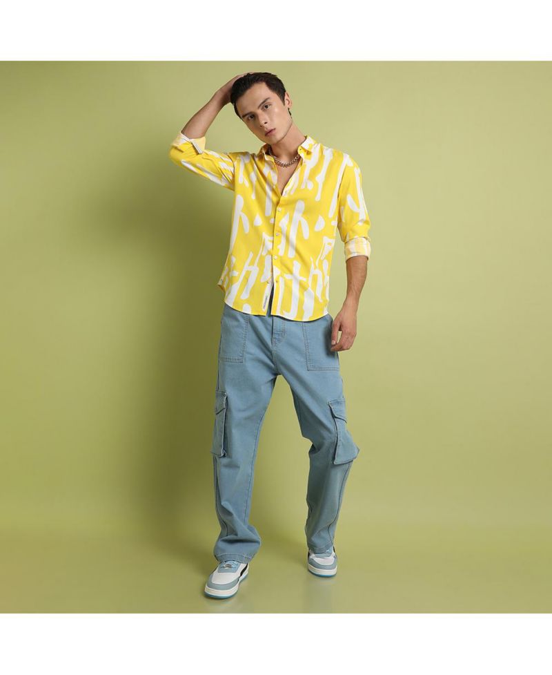 Men's Lemon Yellow Abstract Print Shirt