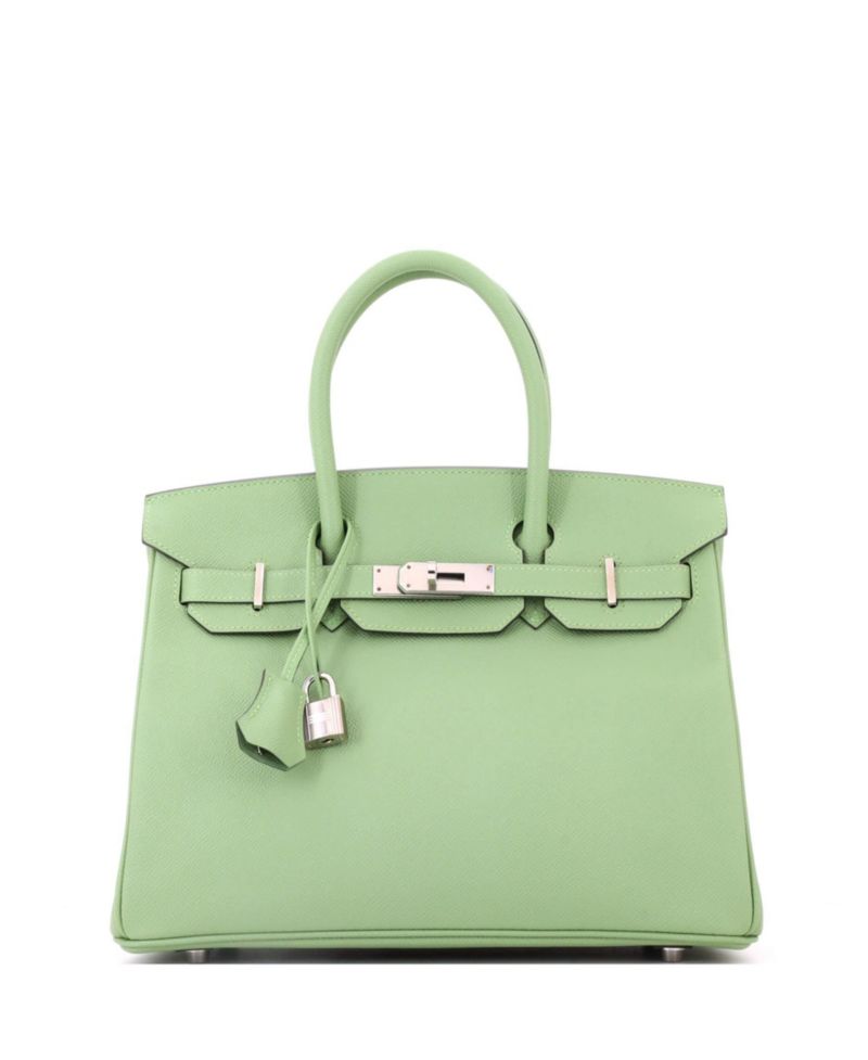 Pre-Owned Hermes Birkin 30 Handbag Green Epsom with Palladium Hardware