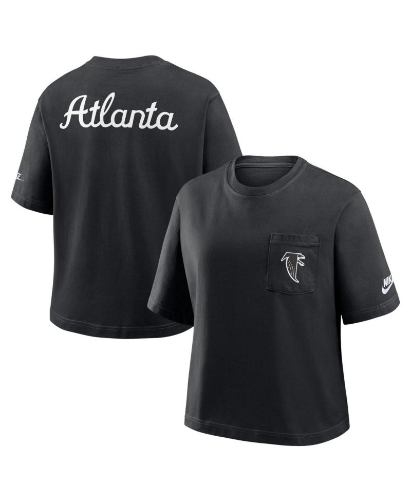Women's Black Atlanta Falcons Rewind Pocket Boxy T-Shirt