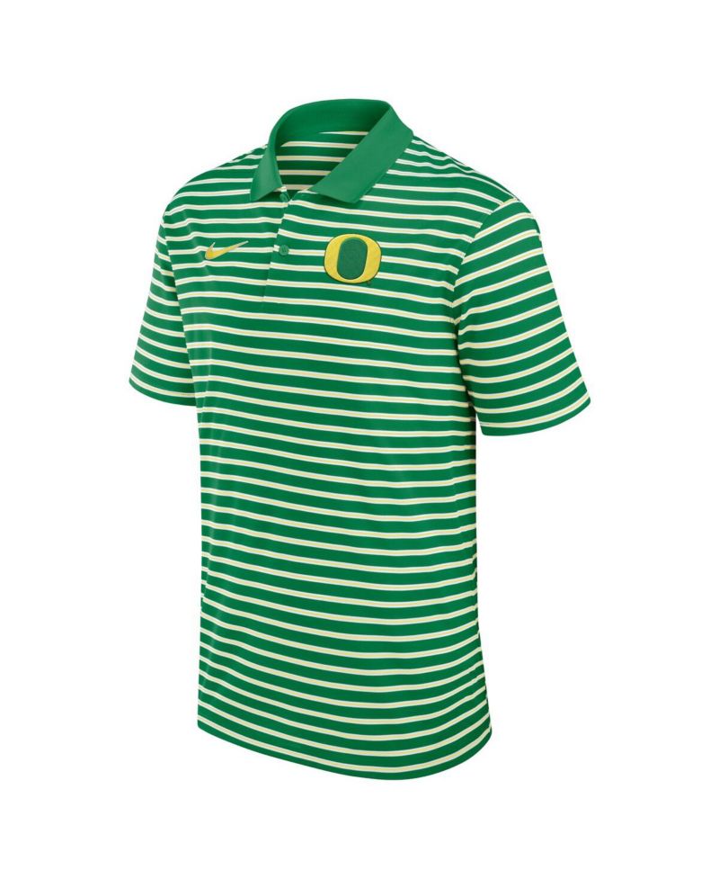Men's Green/White Oregon Ducks Primetime Victory Striped Performance Polo