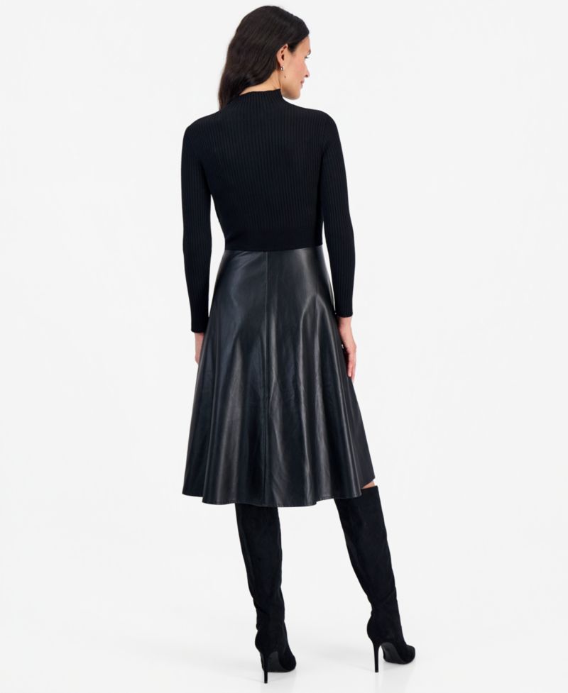 Petite Mockneck Long-Sleeve Belted Dress