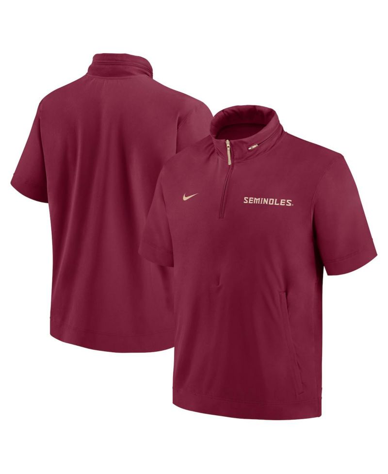 Men's Garnet Florida State Seminoles 2024 Sideline Coach Short Sleeve Half-Zip Hoodie Jacket