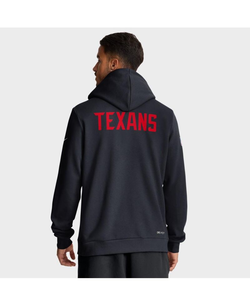 Men's Navy Houston Texans Sideline Offensive Set Play Performance Pullover Hoodie